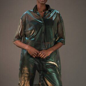 Kate Hewko Sheer Metallic Button Up Green (New without tags)
